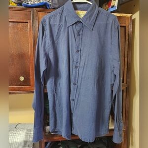 Alcott Mens Linen Blend Shirt Navy Blue Long Sleeves Button Down Size XL